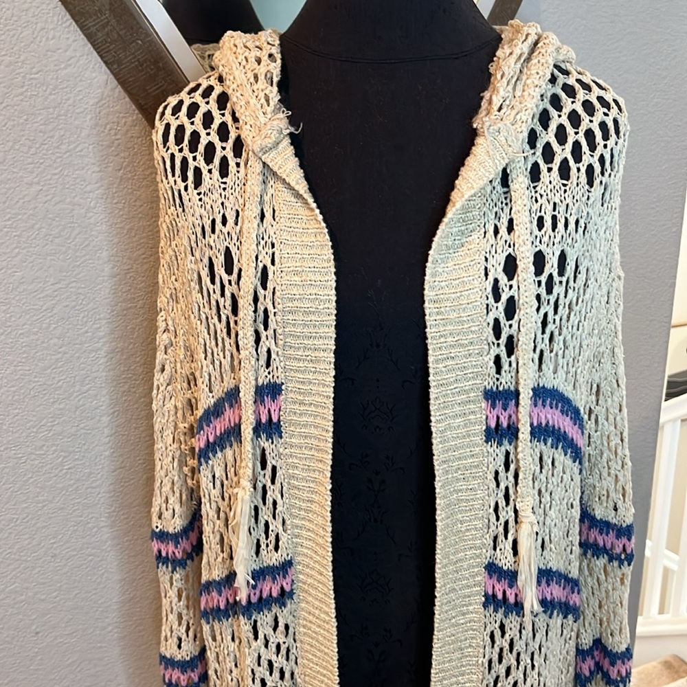 NWT POL Cream and Purple Knit Hooded Cardigan - Picture 2 of 8